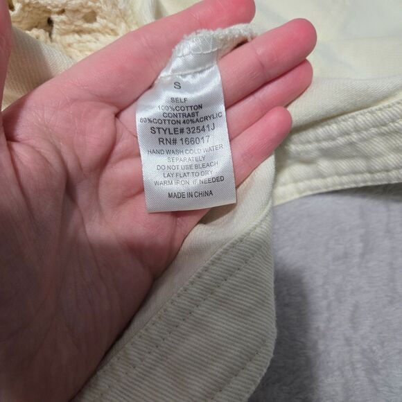 Blue B Womens Cropped Corduroy Crochet Open Knit Bell Sleeves Jacket Size S - Picture 6 of 7